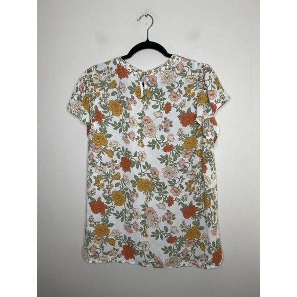 DR2 White Yellow Floral Top Tunic Light Weight Short Sleeve Blouse Size Large - Picture 4 of 10